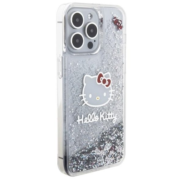 Hello Kitty HKHCP15XLIKHET iPhone 15 Pro Max 6.7" ezüst keménytok folyékony Glitter Charms Kitty Head, csillámporos charmok Kitty Head