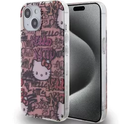   Hello Kitty HKHCP15SHDGPTP iPhone 15 6.1" rózsaszín keménytok IML címkék Graffiti