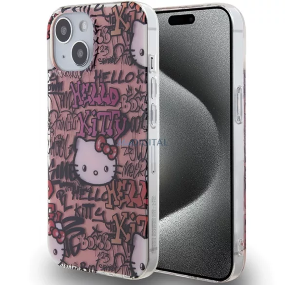 Hello Kitty HKHCP15SHDGPTP iPhone 15 6.1" rózsaszín keménytok IML címkék Graffiti