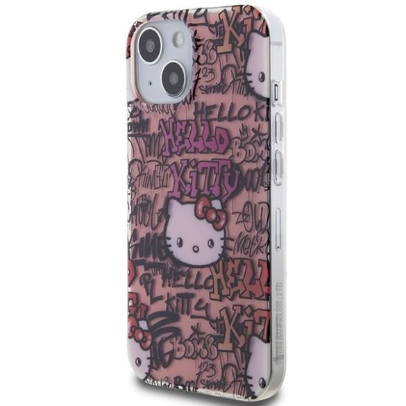 Hello Kitty HKHCP15SHDGPTP iPhone 15 / 14 / 13 6.1" rózsaszín keménytok IML címkék Graffiti