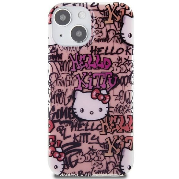 Hello Kitty HKHCP15SHDGPTP iPhone 15 / 14 / 13 6.1" rózsaszín keménytok IML címkék Graffiti