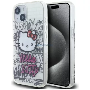 Hello Kitty HKHCP15SHDGPHT iPhone 15 6.1" ffehér keménytok IML Kitty On Bricks Graffiti