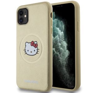 Hello Kitty HKHMN61PGHCKD iPhone 11 / Xr 6.1" arany keménytok bőr Kitty Head MagSafe