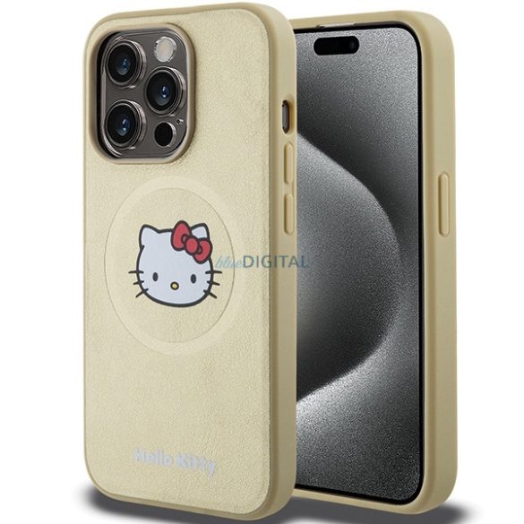 Hello Kitty HKHMP13LPGHCKD iPhone 13 Pro / 13 6.1" arany keménytok bőr Kitty Head MagSafe
