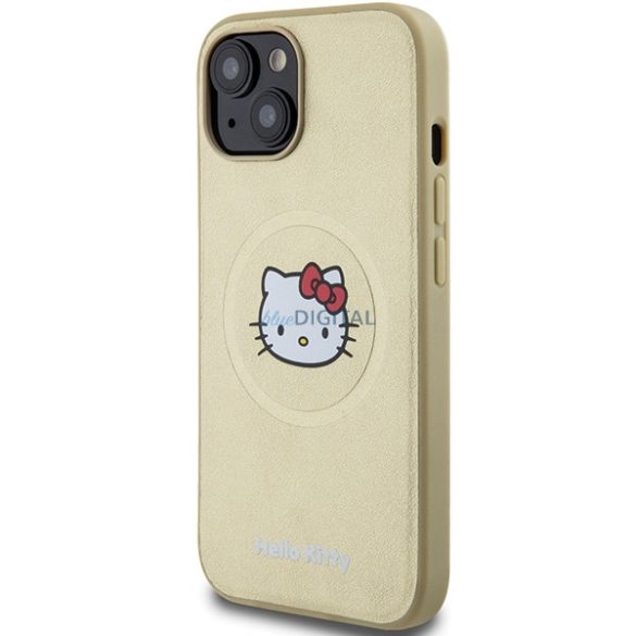 Hello Kitty HKHMP14SPGHCKD iPhone 14 / 15 / 13 6.1" arany keménytok bőr Kitty Head MagSafe
