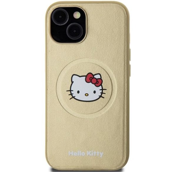 Hello Kitty HKHMP14SPGHCKD iPhone 14 / 15 / 13 6.1" arany keménytok bőr Kitty Head MagSafe