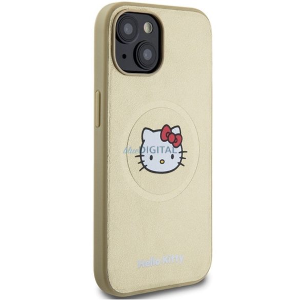 Hello Kitty HKHMP14SPGHCKD iPhone 14 / 15 / 13 6.1" arany keménytok bőr Kitty Head MagSafe