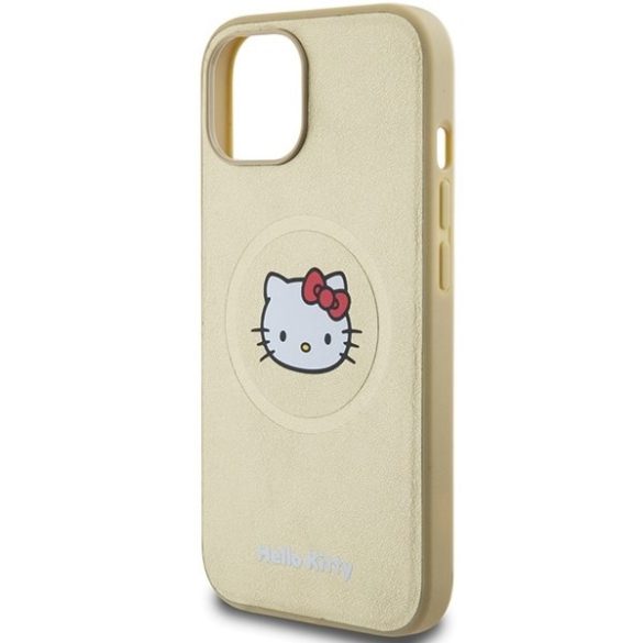 Hello Kitty HKHMP14SPGHCKD iPhone 14 / 15 / 13 6.1" arany keménytok bőr Kitty Head MagSafe