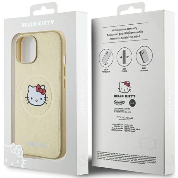 Hello Kitty HKHMP14SPGHCKD iPhone 14 / 15 / 13 6.1" arany keménytok bőr Kitty Head MagSafe