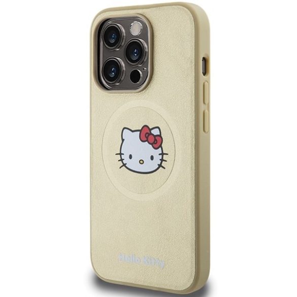 Hello Kitty HKHMP14LPGHCKD iPhone 14 Pro 6.1" arany keménytok bőr Kitty Head MagSafe