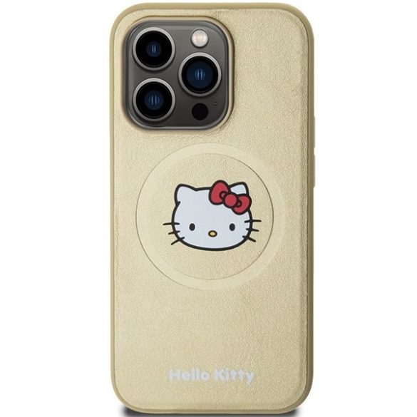 Hello Kitty HKHMP14LPGHCKD iPhone 14 Pro 6.1" arany keménytok bőr Kitty Head MagSafe