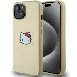   Hello Kitty HKHMP15SPGHCKD iPhone 15 6.1" arany keménytok bőr Kitty Head MagSafe