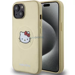   Hello Kitty HKHMP15SPGHCKD iPhone 15 6.1" arany keménytok bőr Kitty Head MagSafe