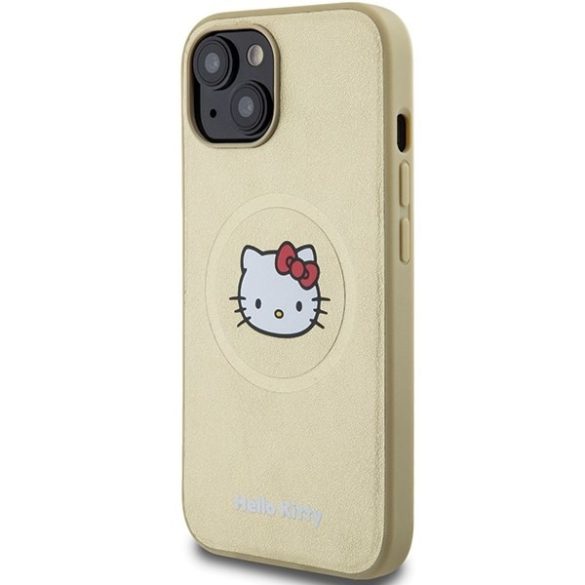 Hello Kitty HKHMP15SPGHCKD iPhone 15 / 14 / 13 6.1" arany keménytok bőr Kitty Head MagSafe