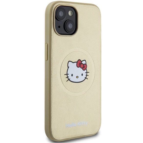 Hello Kitty HKHMP15SPGHCKD iPhone 15 / 14 / 13 6.1" arany keménytok bőr Kitty Head MagSafe