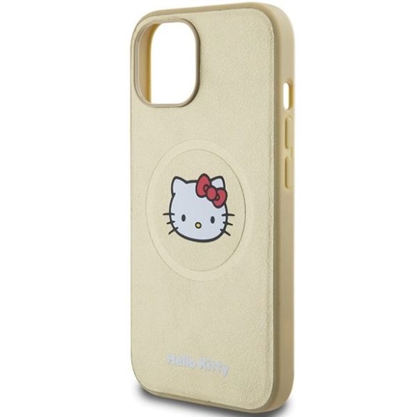 Hello Kitty HKHMP15SPGHCKD iPhone 15 / 14 / 13 6.1" arany keménytok bőr Kitty Head MagSafe