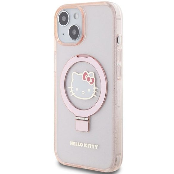 Hello Kitty HKHMP15SHRSGEP iPhone 15 / 14 / 13 6.1" rózsaszín keménytok gyűrűs állvány Glitter Electrop Logo MagSafe