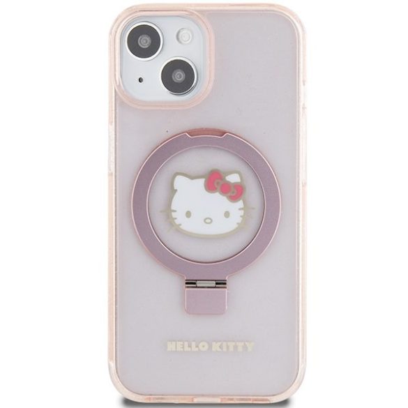 Hello Kitty HKHMP15SHRSGEP iPhone 15 / 14 / 13 6.1" rózsaszín keménytok gyűrűs állvány Glitter Electrop Logo MagSafe