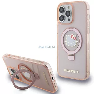 Hello Kitty HKHMP15XHRSGEP iPhone 15 Pro Max 6.7" rózsaszín keménytok gyűrűs állvány Glitter Electrop Logo MagSafe