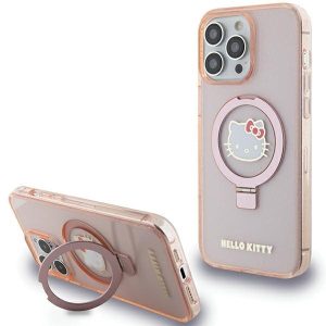 Hello Kitty HKHMP15XHRSGEP iPhone 15 Pro Max 6.7" rózsaszín keménytok gyűrűs állvány Glitter Electrop Logo MagSafe