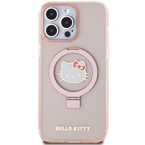 Hello Kitty HKHMP15XHRSGEP iPhone 15 Pro Max 6.7" rózsaszín keménytok gyűrűs állvány Glitter Electrop Logo MagSafe