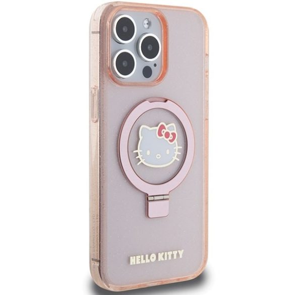 Hello Kitty HKHMP15XHRSGEP iPhone 15 Pro Max 6.7" rózsaszín keménytok gyűrűs állvány Glitter Electrop Logo MagSafe