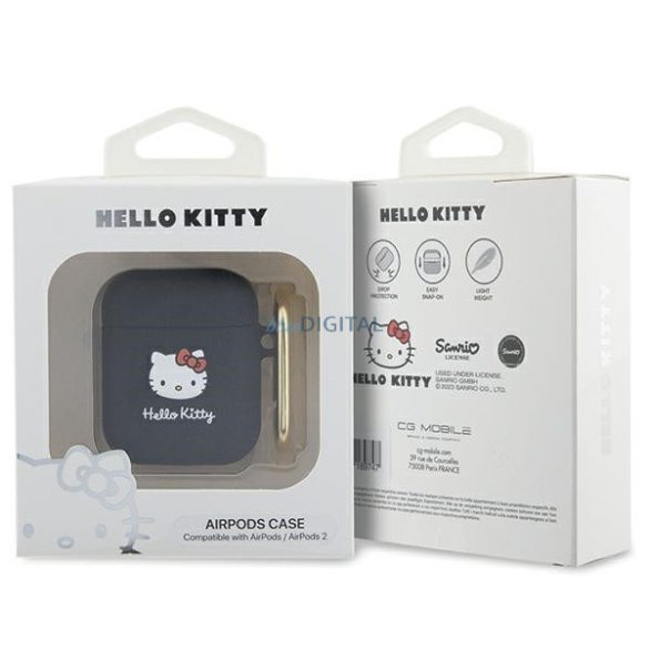 Hello Kitty HKA23DKHSK Airpods 1/2 tok fekete Szilikon 3D Kitty fej 3D Kitty fej