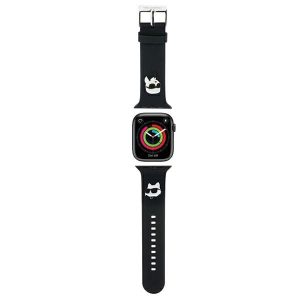 Karl Lagerfeld óraszíj KLAWMSLKCNK Apple Watch 38/40/41mm fekete szíj 3D gumi Karl&Choupette fejek tok