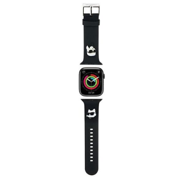 Karl Lagerfeld óraszíj KLAWMSLKCNK Apple Watch 38/40/41mm fekete szíj 3D gumi Karl&Choupette fejek tok
