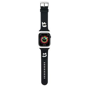 Karl Lagerfeld óraszíj KLAWLSLKCNK Apple Watch 42/44/45/49mm fekete szíj 3D gumi Karl&Choupette fejek