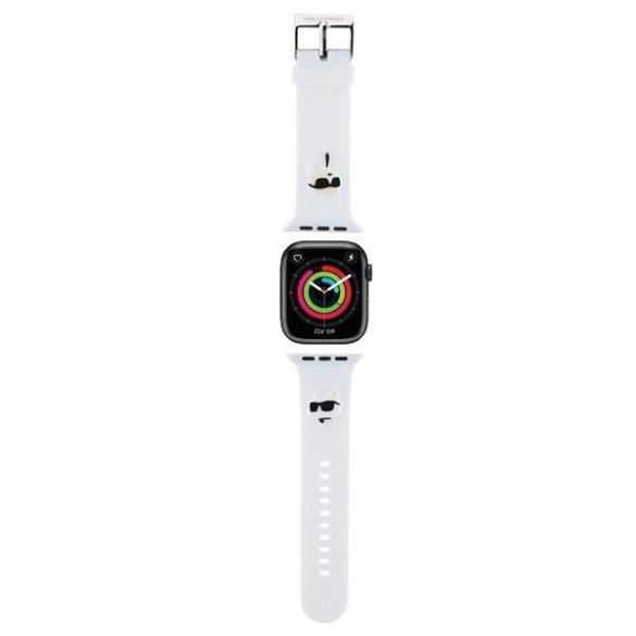 Karl Lagerfeld Pasek KLAWMSLKCNH Apple Watch 38/40/41mm fehér szíj 3D gumi Karl&Choupette fejek tok