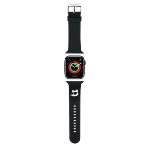 Karl Lagerfeld óraszíj KLAWMSLCNK Apple Watch 38/40/41mm fekete szíj 3D gumiból készült Choupette fejek tok