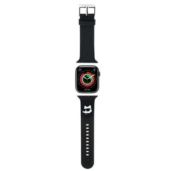 Karl Lagerfeld óraszíj KLAWLSLCNK Apple Watch 42/44/45/49mm fekete szíj 3D gumiból készült Choupette fej
