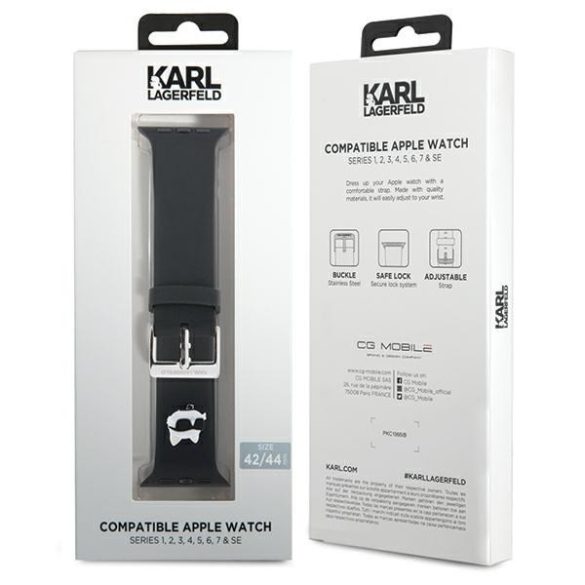 Karl Lagerfeld óraszíj KLAWLSLCNK Apple Watch 42/44/45/49mm fekete szíj 3D gumiból készült Choupette fej