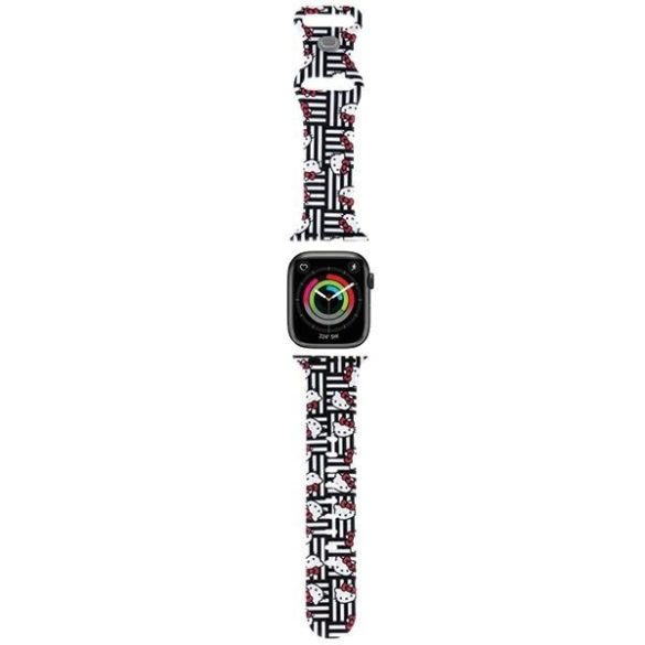 Hello Kitty óraszíj HKAWMSDIESK Apple Watch 38/40/41mm fekete szíj szilikon fejek és csíkok