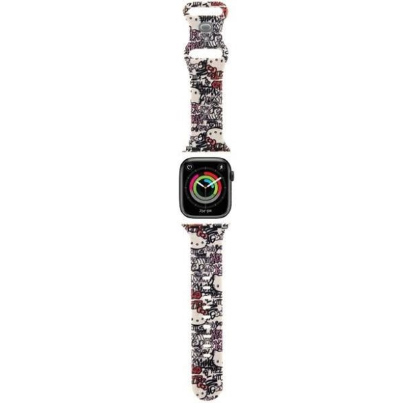 Hello Kitty óraszíj HKAWMSDGPTE Apple Watch 38/40/41mm bézs színű szíj Szilikon címkék Graffiti
