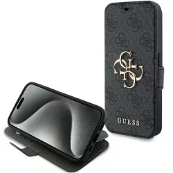   Guess GUBKP15L4GMGGR iPhone 15 Pro 6.1" szürke könyv 4G fém logó tok