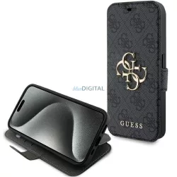   Guess GUBKP15L4GMGGR iPhone 15 Pro 6.1" szürke könyv 4G fém logó tok