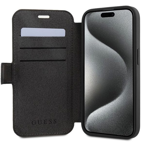 Guess GUBKP15X4GMGGR iPhone 15 Pro Max 6.7" szürke könyv 4G fém logó tok