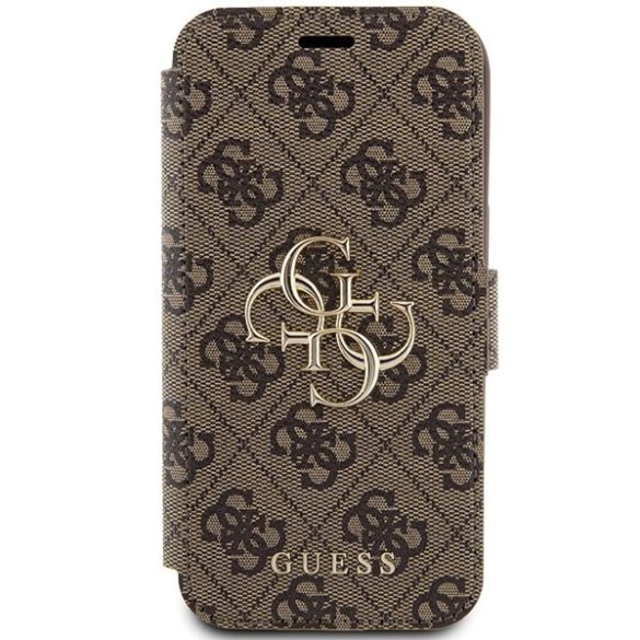 Guess GUBKP15S4GMGBR iPhone 15 / 14 / 13 6.1" barna könyv 4G fém logó tok