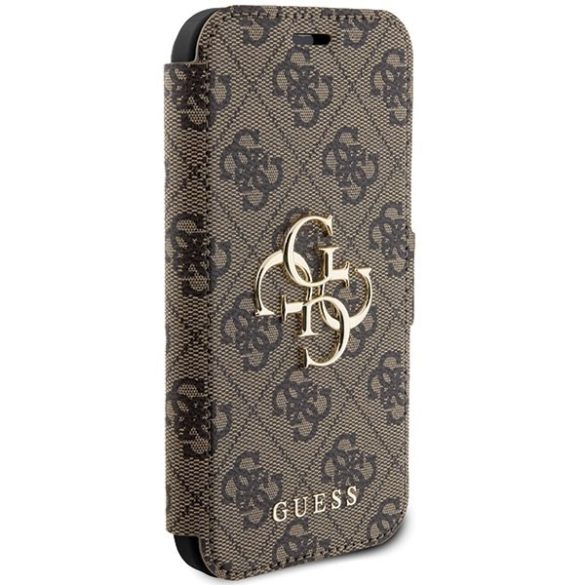 Guess GUBKP15S4GMGBR iPhone 15 / 14 / 13 6.1" barna könyv 4G fém logó tok