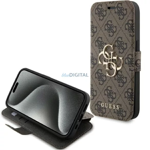 Guess GUBKP15L4GMGBR iPhone 15 Pro 6.1" könyvtok 4G fém logó