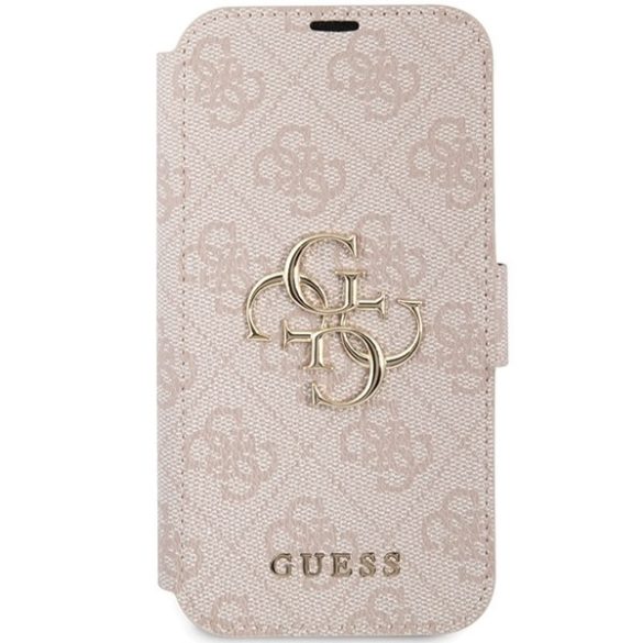 Guess GUBKP15S4GMGPI iPhone 15 / 14 / 13 6.1" rózsaszín könyv 4G fém logó tok