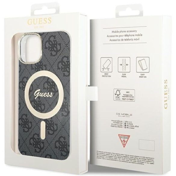 Guess GUHMP15SH4STK iPhone 15 / 14 / 13 6,1" fekete keménytok IML 4G MagSafe