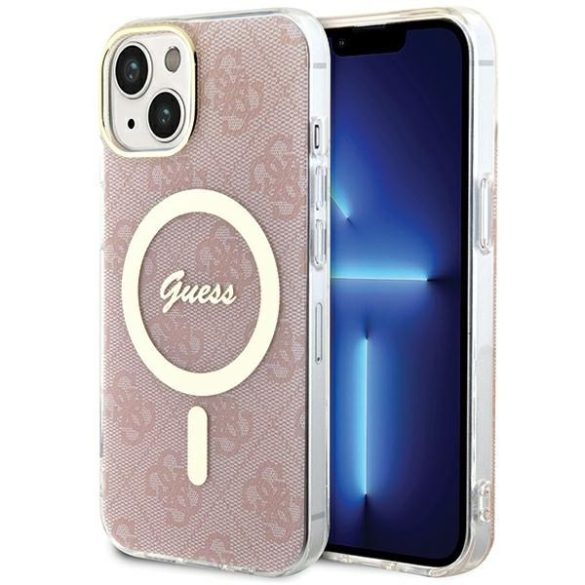 Guess GUHMP15SH4STP iPhone 15 / 14 / 13 6.1" rózsaszín keménytok IML 4G MagSafe