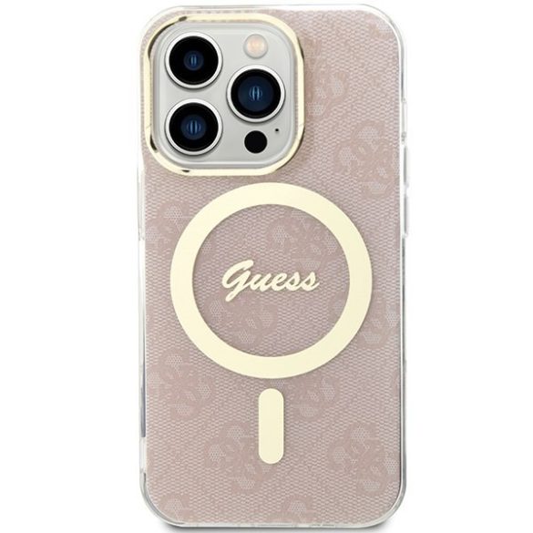 Guess GUHMP15LH4STP iPhone 15 Pro 6.1" rózsaszín keménytok IML 4G MagSafe