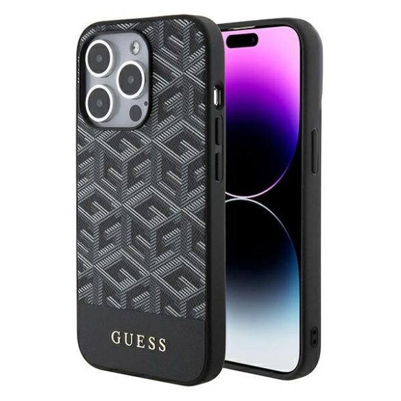 Guess GUHMP15LHGGCFSEK iPhone 15 Pro 6.1" fekete keménytok GCube csíkos MagSafe