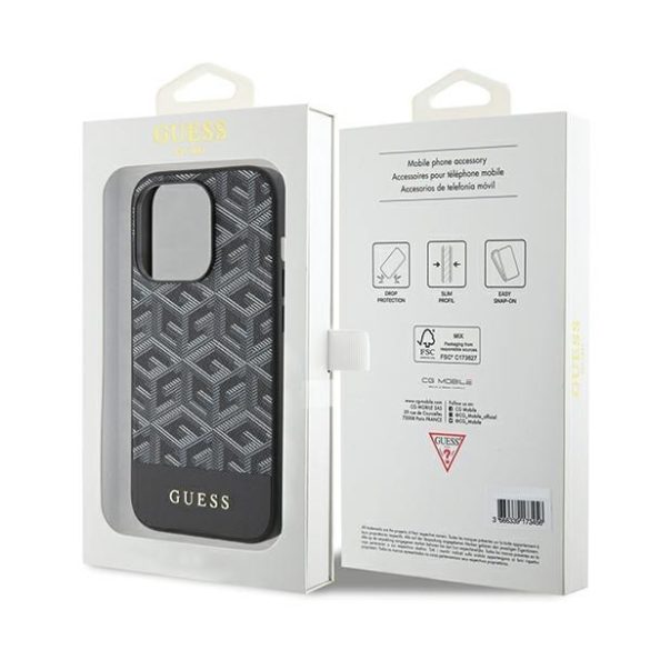 Guess GUHMP15LHGGCFSEK iPhone 15 Pro 6.1" fekete keménytok GCube csíkos MagSafe