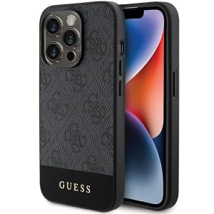 Guess GUHCP15LG4GLGR iPhone 15 Pro 6.1" szürke keménytok 4G Stripe kollekció