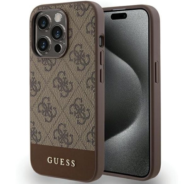 Guess GUHCP15LG4GLBR iPhone 15 Pro 6.1" barna keménytok 4G Stripe kollekció